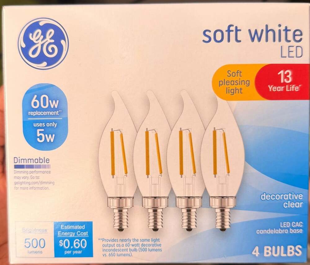 GE Soft White LED 60W Replacement Bent Tip Decorative Clear Bulbs 4-Pack